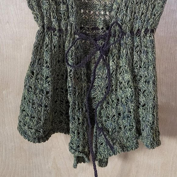 Crocheted Cardigan Vest with Belt Green Size Medium - Picture 9 of 11